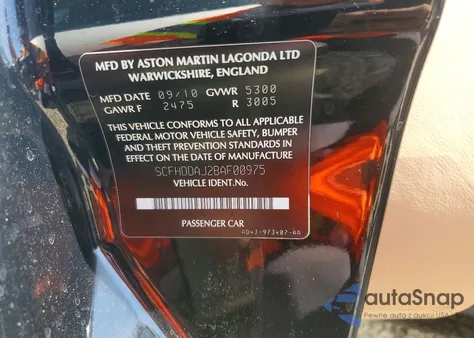 2011 Aston Martin Rapide из США, поврежденный, VIN SCFHDDAJ2BAF00975